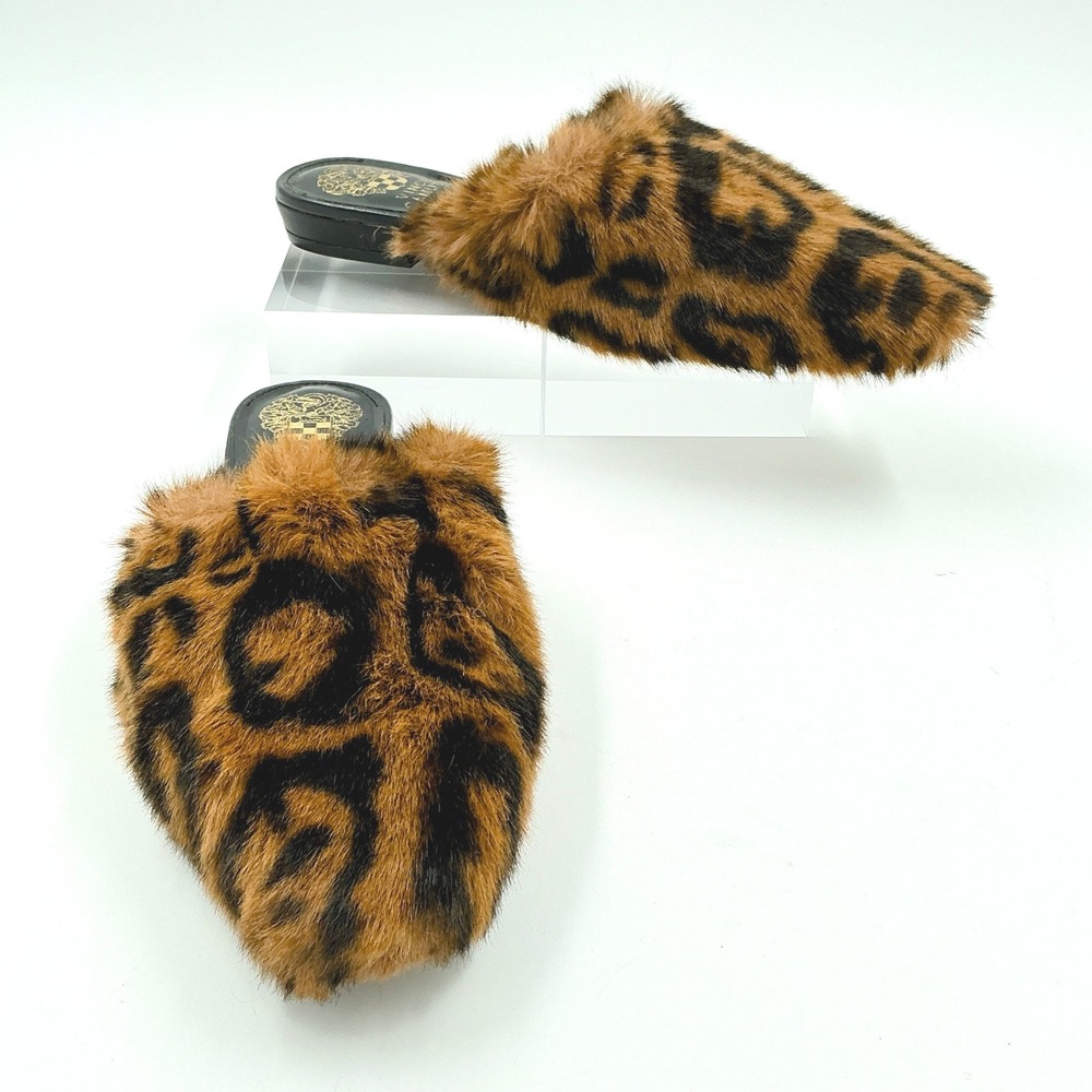 Vince Camuto Size 7.5 Leopard Print Faux Fur Pointed Toe Mules‎ NEW Samara $110